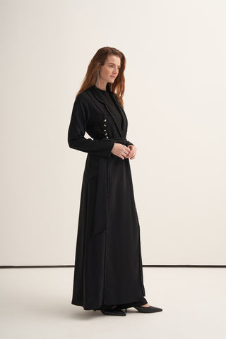 Önü Taş ve Boncuk İşleme Detaylı Abaya - siyah