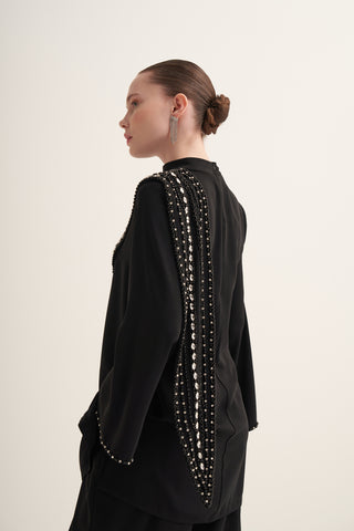 Taş ve Boncuk İşleme Detaylı İkili Takım - siyah