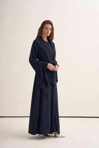 Yaka Patları Boncuk İşleme Detaylı Abaya - lacivert