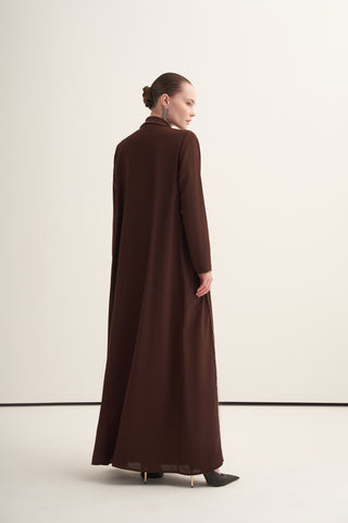 Önü Taş ve Boncuk İşleme Detaylı Abaya - kahve