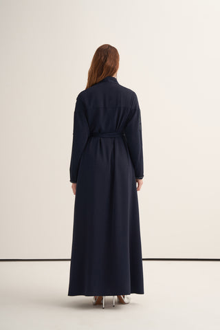 Boncuk İşlemeli ve Püsküllü Abaya - lacivert