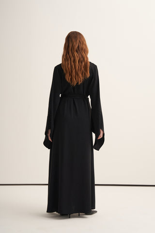 Yaka Patları Boncuk İşleme Detaylı Abaya - siyah