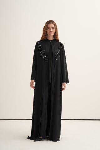 Önü Taş ve Boncuk İşlemeli Abaya