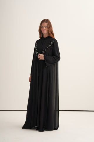 Önü Taş ve Boncuk İşlemeli Abaya