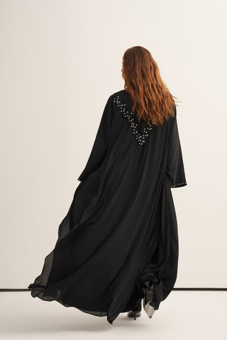 Önü Taş ve Boncuk İşlemeli Abaya