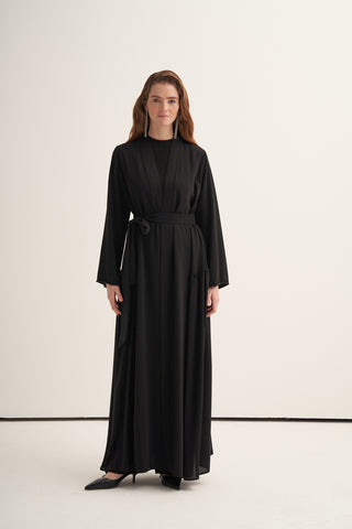 Boncuk İşlemeli Abaya - siyah