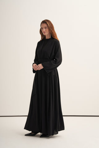 Boncuk İşlemeli Abaya - siyah