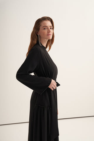 Boncuk İşlemeli Abaya - siyah