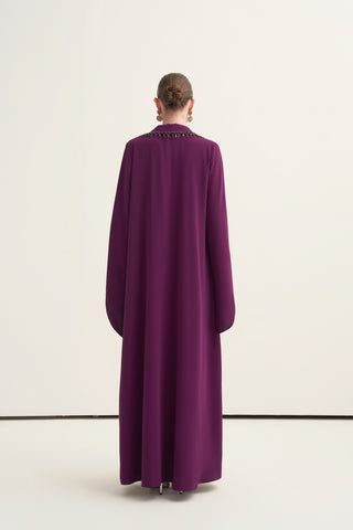 Yaka Patları Boncuk İşleme Detaylı Abaya - mürdüm
