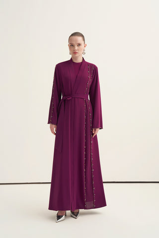 Sıra Boncuk İşlemeli Abaya