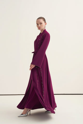 Sıra Boncuk İşlemeli Abaya