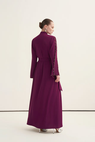 Sıra Boncuk İşlemeli Abaya