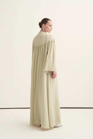 Önü ve Kolları Büzgülü Boncuk İşlemeli Abaya - mimoza