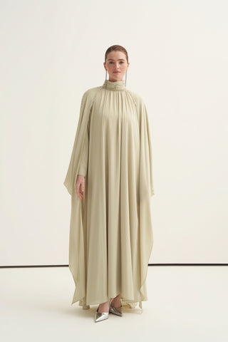Sıra Boncuk İşlemeli Şifon Elbise - mimoza