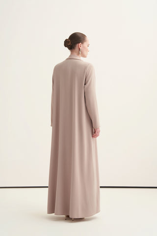 Önü Taş ve Boncuk İşleme Detaylı Abaya - koyu bej