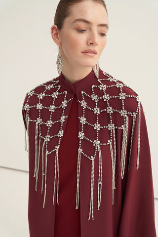 Elişi Sallantı Taş Detaylı Abaya - bordo