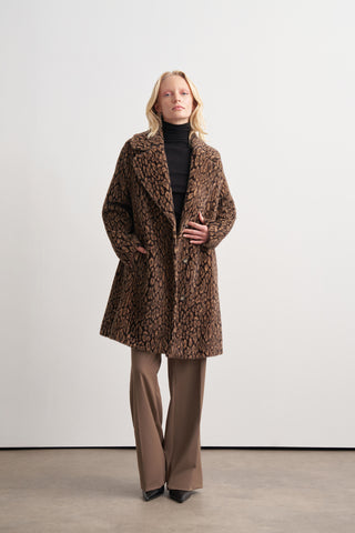 Ceket Yaka Cepli Angora Kaban - bej leopar