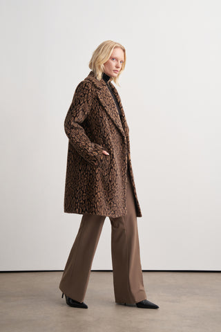 Ceket Yaka Cepli Angora Kaban - bej leopar