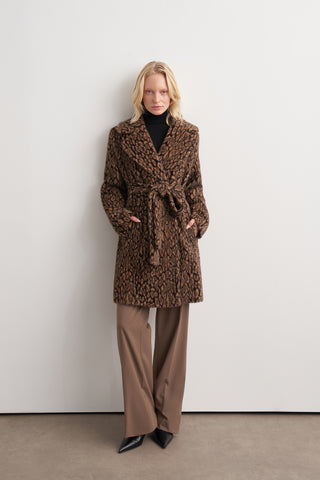 Ceket Yaka Cepli Angora Kaban - bej leopar