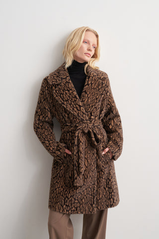 Ceket Yaka Cepli Angora Kaban - bej leopar