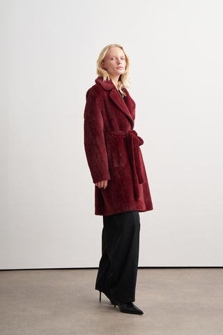 Ceket Yaka Cepli Angora Kaban - bordo