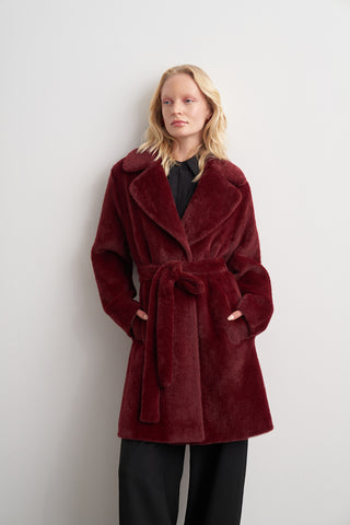 Ceket Yaka Cepli Angora Kaban - bordo