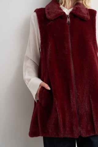 Yakalı Cepli Angora Kolsuz Yelek - bordo