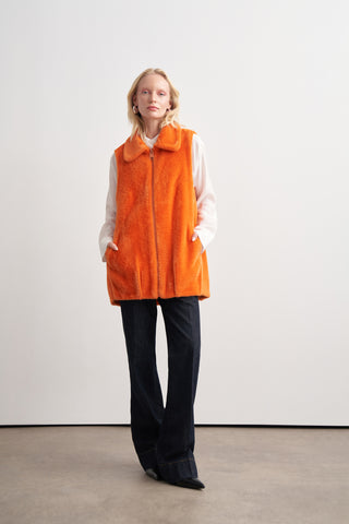 Yakalı Cepli Angora Kolsuz Yelek - orange
