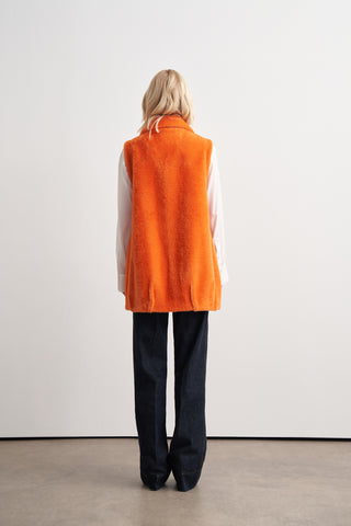 Yakalı Cepli Angora Kolsuz Yelek - orange