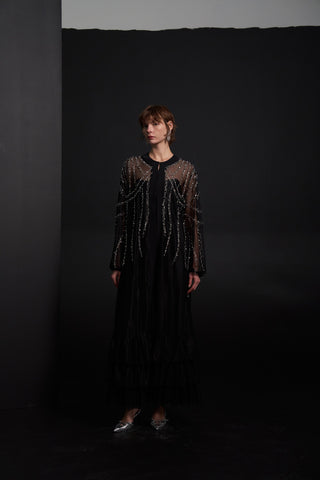Taş Yapıştırma ve Çakım Detaylı Tül Abaya - siyah