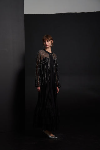 Taş Yapıştırma ve Çakım Detaylı Tül Abaya - siyah