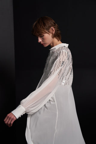 Pul,Taş Çakım ve Yapıştırma Detaylı Şifon Abaya - ekru