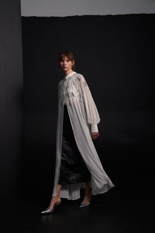 Pul,Taş Çakım ve Yapıştırma Detaylı Şifon Abaya - ekru