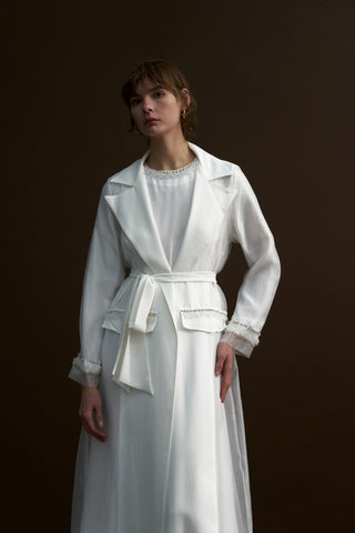 Cepleri Taş İşlemeli Organze Abaya - beyaz