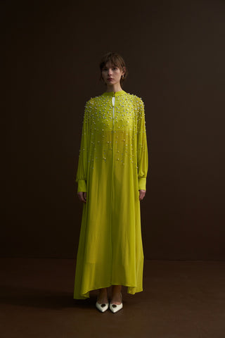 Taş ve İçi Çakımlı, Papatya Detaylı Şifon Abaya - mimoza