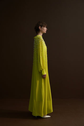 Taş ve İçi Çakımlı, Papatya Detaylı Şifon Abaya - mimoza