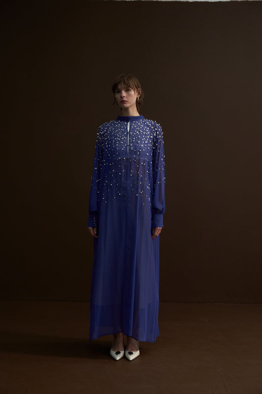 Taş ve İçi Çakımlı, Papatya Detaylı Şifon Abaya - parlement