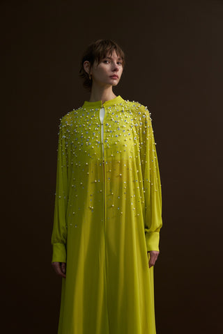 Taş ve İçi Çakımlı, Papatya Detaylı Şifon Abaya - mimoza