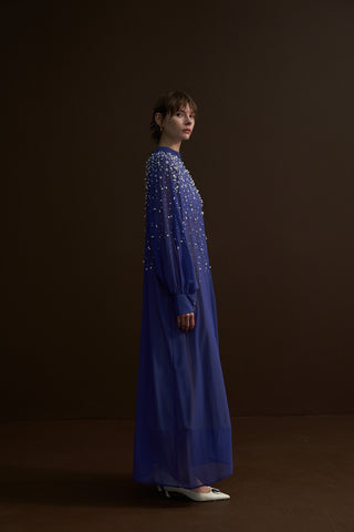 Taş ve İçi Çakımlı, Papatya Detaylı Şifon Abaya - parlement