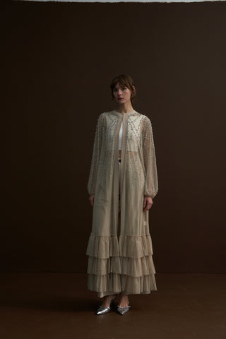 Taş Yapıştırma ve Çakım Detaylı Tül Abaya - bej