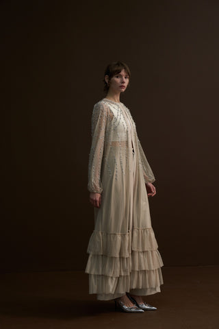 Taş Yapıştırma ve Çakım Detaylı Tül Abaya - bej