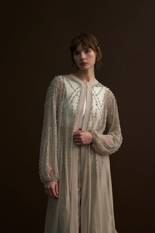 Taş Yapıştırma ve Çakım Detaylı Tül Abaya - bej
