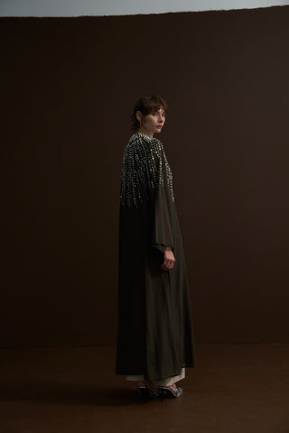 Reglan Kol İnci Çakım Tül Abaya - haki