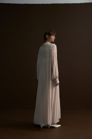 Taş ve İçi Çakımlı, Papatya Detaylı Şifon Abaya - bej