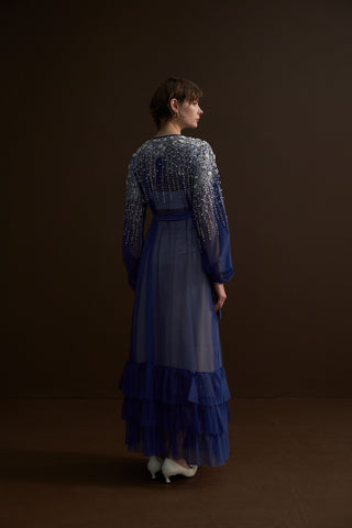 İncili Tül Abaya - indigo