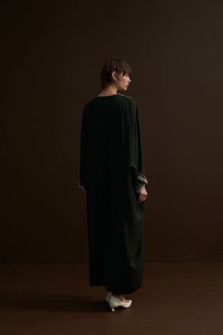 Taş Detaylı Yarasa Kol Elbise - zümrüt