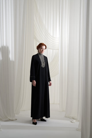 Elişi Detaylı Krep Elbise - siyah