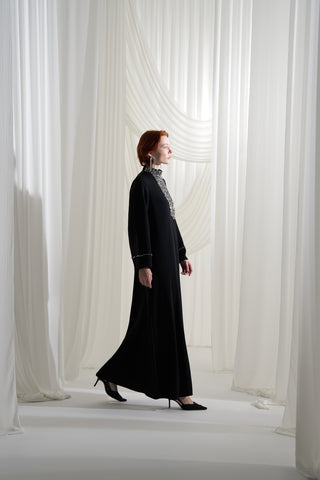 Elişi Detaylı Krep Elbise - siyah