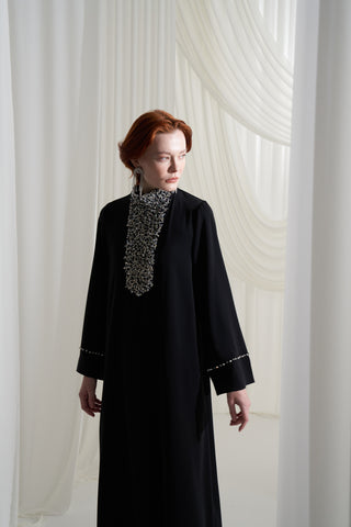 Elişi Detaylı Krep Elbise - siyah