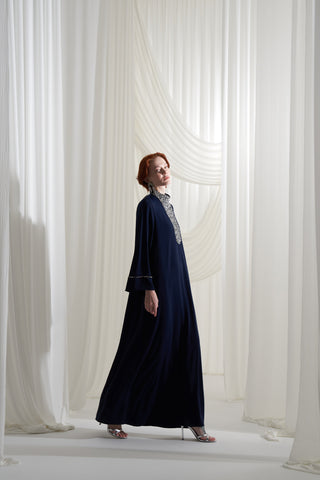 Elişi Detaylı Krep Elbise - lacivert